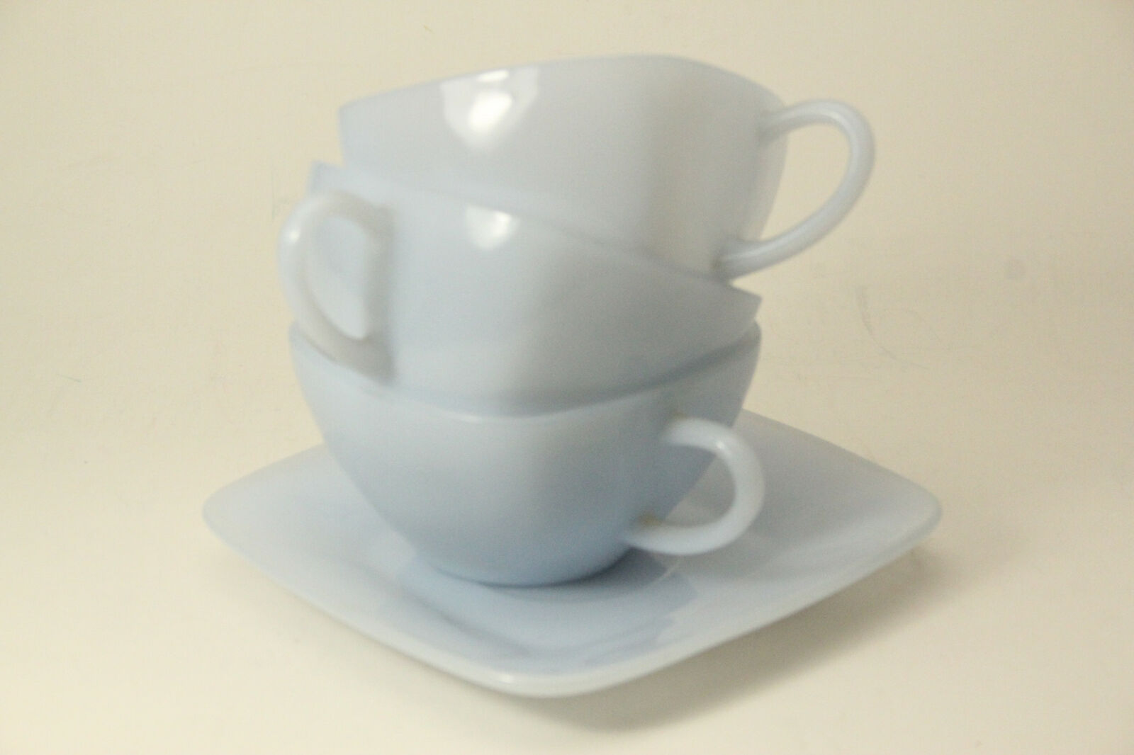 Fire King "charm" Azurite Blue Square 1 Cup & Saucer Plus 2 Cups (ant2724)