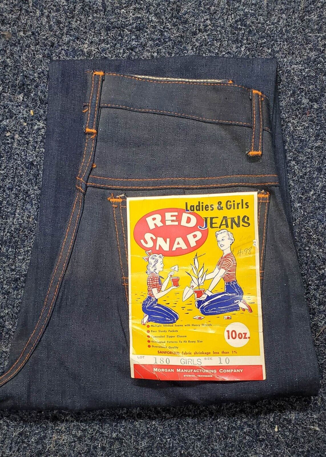 Nos Vintage Red Snap Sanforized Ladies And Girls Jeans Size 10.