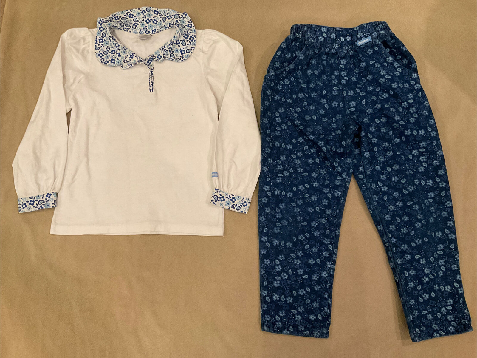 Oshkosh Vintage Outfit 6 6x Girls Jeans Peter Pan Top Blue Floral Denim